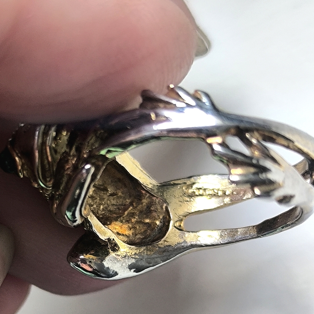 Natural Emeralds Yellow Gold Plated Solid White Gold Frog Ring - Picture 13 of 17